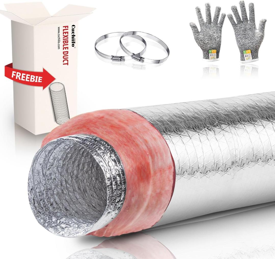 4 Inch Insulated Flexible Duct,HVAC Insulation Duct,25 Feet Insulated Duct,4 in Insulated Duct Hose, R6.0 Air Flexible Duct Aluminum Hose 4''25' Long,for HVAC Flex Ductowrk
