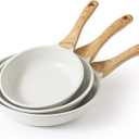 SENSARTE Nonstick Frying Pan Skillets, White Ceramic Coating Omelette Pans, Healthy Cookware Chef's Pan, PTFE & PFAS Free (8+9.5+11 Inch)