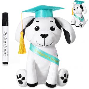 Zomiboo Graduation Dog Autograph Stuffed Animal 2026 Smooth Fabric Stuffed Toy with Congrats Grad Signature Dog Animal with Marking Pen Gold Tassels for Graduate Party Supplies(Green)