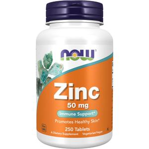 4 x NOW Foods Supplements, Zinc (Zinc Gluconate) 50 mg, Supports Enzyme Functions*, Immune Support*, 250 Tablets (EXP 01/01/31)