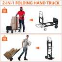 3 in 1 Heavy Duty Folding Hand Truck, Convertible Portable Steel Dolly with Telescopic Handle, Foldable Utility Cart with Rubber Wheels, 500 LBS