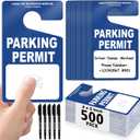 500 PCS Plastic Parking Permit Hang Tags Red Blank Rearview Mirror Placards Thick 18 Mil Waterproof PVC 3x5 Inch Single-Sided Printing with 5 Marker Pens for Temporary Parking Passes (500, Blue)