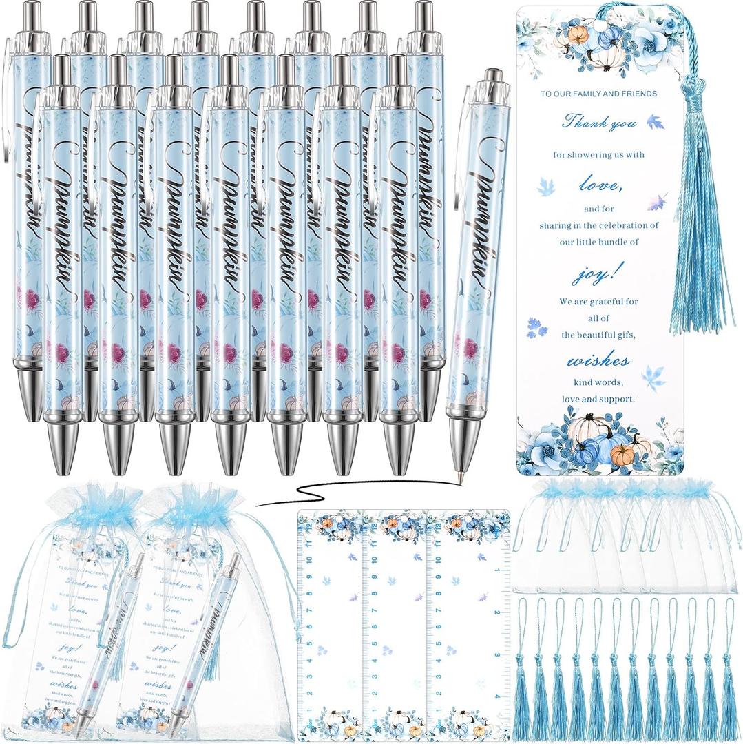 AmazingSpark 50 Sets Pumpkin Baby Shower Favors for Guests Includes 50 Little Pumpkin Ballpoint Pens 50 Bookmarks 50 Bags 50 Tassel Pendant for Gender Reveal Party Souvenirs Return Prizes Game Prizes