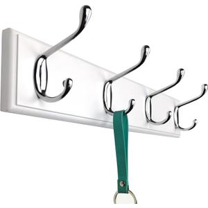 4 Silver Hooks Wood Coat Rack Wall Mount, 17.3, Heavy Duty Hooks for Hanging Clothes,Hat,Backpack etc, Great Modern Wall Decoration for Entryway Hallway Mudroom Farmhouse,White