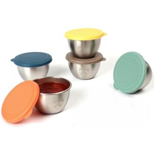 5x2.2oz Salad Dressing Containers With 6-Color Lids, Small Condiment Containers with Leakproof Silicone Lids, Reusable Stainless Steel Sauce Cups,For Lunch Boxes,Picnics,Meal Prep and Storage