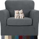 MAXIJIN 2 Piece Jacquard Chair Covers with Arms Super Stretch Non Slip Chair Slipcover for Living Room Dogs Pet Friendly Elastic Sofa Couch Protector Armchair Cover (Chair, Dark Gray) (Small (1 Cushion))