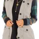 Koodred Women's Casual Military Utility Vest Lightweight Sleeveless Drawstring Jackets with Pockets (Beige), L