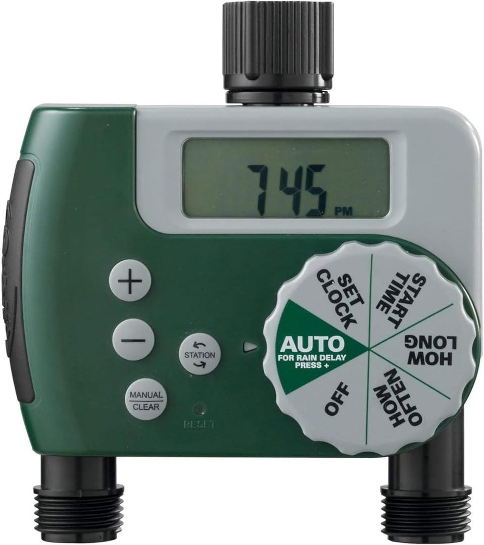 Orbit Programmable Digital Hose Watering Timer  2 Outlet  Battery Powered  with LCD Screen  Builtin Rain Delay  WaterResistant  58910