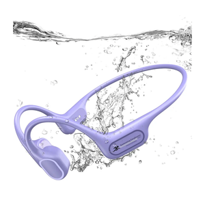 IP68 Waterproof Swimming Headphones, Bone Conduction Liquid Silicone Bluetooth Headphones, Builtin 32GB MP3 Player, Soft and Lightweight OpenEar Design for Swimming/Marathons/Showers/Cycling(Purple)