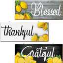 Amyhill 3 Pieces Lemon Wall Decor Grateful Thankful Blessed Art Signs Lemon Decorations for Home Wall decor for Front Door Farmhouse Wooden Signs for Kitchen(Multicolor)