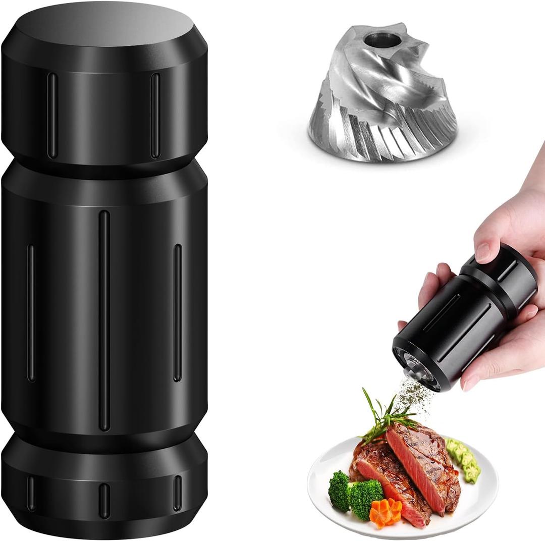 WhiteRhino Pepper Grinder Mill,Heavy Duty High Output Aluminum Pepper Grinder Refillable,Spice Salt Grinder with Bottom Magnet Design,Stainless Steel Burrs&Adjustable Coarseness Gift Set (Black)