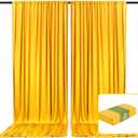 2 Panels Gold Yellow Backdrop Curtain, 10 x 10 Feet Background Curtains for Parties, Weddings, Baby Showers, Bachelorette Halloween, Christmas Birthday Party Photoshoot Backdrop Curtains Decorations