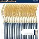 PlasticPro 20 Count Gold and Navy Plastic Dinner Forks Premium Quality Heavy Duty Disposable Elegant Silverware Two Tone Forks for Party