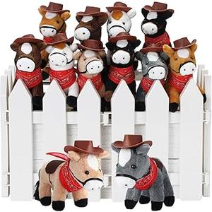 42 Pcs Mini Stuffed Horses Animal 4 Inch Mini Plush Animal with Tiny Cowboy Hats and Bandana DIY Crafts for Dollhouse for Horse Year Adopt a Horse Theme First Rodeo Birthday Party(Dark Color,Stylish)