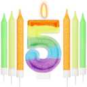 Rainbow 5th Number Candle for Cake, 13 Pcs Birthday Candles Set, Pastel Rainbow Cake Topper Birthday Party Decorations (Number 5)