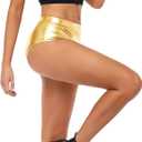 Kepblom Metallic High Waisted Booty Shorts Women's Shiny Cheeky Dance Festival Rave Bottoms (X-Large, Gold)