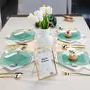 64 Pack Green Plastic Plates, Square Disposable Plate With Gold Rim Heavy Duty Party Dishes 32 Dinner Plates and 32 Dessert/Salad Plates For Wedding, Birthday