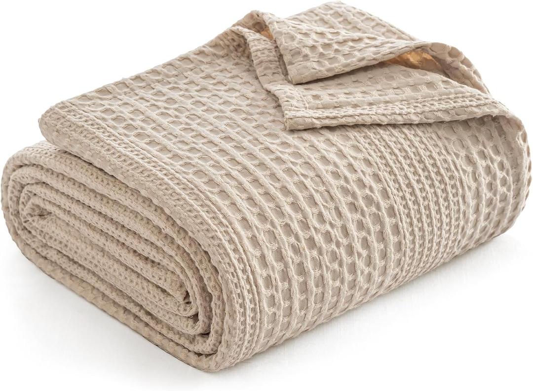 PHF Lightweight Waffle Weave Blanket King Size, Breathable & Ultra Soft, 104"x 90" Soft & Cozy Thin Blanket for Spring & Summer & Hot Sleepers, Bed, Home Decor - Light Tan