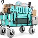 Navatiee 260L Beach Wagon with Extended Tailgate, 440lbs Heavy Duty Beach Cart with 9 Big Balloon Wheels for Sand, Collapsible Folding Wagon with Side Pocket for Outdoor, Light Blue