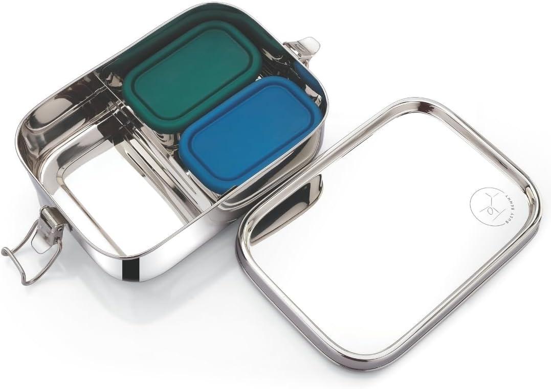 Leakproof Stainless Steel Lunch Box | Large 1400mL Bento Box with 2 Snack Containers & Removable Divider | Dishwasher Safe | Non-Toxic