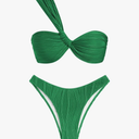 ZAFUL Women's One Shoulder Bikini Twisted Ruched High Cut Bandeau Bikini Set Two Piece Swimsuit Size "M"