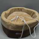 K&H Pet Products Thermo-Kitty Bed Heated Cat Beds for Indoor Cats & Dogs, Calming Warming Pillow Pet Bed, Machine Washable, Removable Heater, Safety Listed - Small 16" Round Mocha/Tan