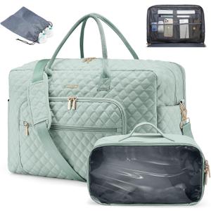 LOVEVOOK Travel Duffle Bag - Women's Weekender Carry On Overnight Laptop & Gym Bag With Toiletry/Shoe Pocket, Hospital Labor Bag (Large, Mint Green)