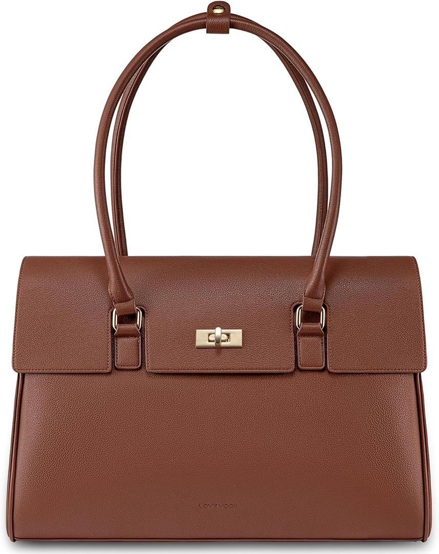 LOVEVOOK Laptop Bag for Women Work Tote Messenger Bag Waterproof Business Office Professional Handbag Shoulder Bag (15.6in, Brown)