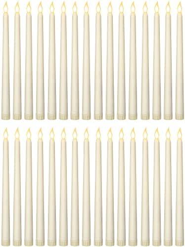 Treela Flameless Taper Candles 11 Inch Flickering Faux LED Battery Operated Electric Fake Candles for Christmas Halloween Birthday Wedding Party Supplies(Ivory)