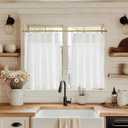 Jinchan Linen Pinch Pleated Kitchen Curtains 36 Inch 2 Panels, Natural Linen Tier Curtains Back Tab Beige Farmhouse Cafe, Light Filtering Small Window Drapes for Bathroom Laundry Room Off White