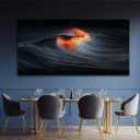 YETHEN WAL Black Ocean Wave Wall Art Glowing Sunset Canvas Prints Abstract Seascape Artwork for Living Room Bedroom Office Decor 29x58 Inch