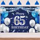 Happy 65th Birthday Banner Backdrop Navy Blue Balloons Confetti Stripe Flag Light Spots Cheers to 65 Years Old Theme Decorations Decor for Women Men 65th Birthday Party Bday Supplies Glitter Silver