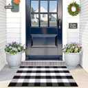 OLANLY Buffalo Plaid Rug 2' x 3' (24" x 36") Black and White Cotton Checkered Doormat, Washable Indoor Outdoor Rug for Layered Front Porch, Kitchen, Entryway Decor