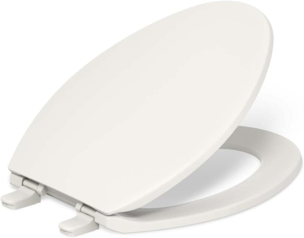 Kohler K-20110-96 Brevia Elongated Toilet Seat with Grip-Tight Bumpers, Quiet-Close Seat, Quick-Attach Hardware, Biscuit