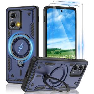 for Motorola Moto Edge 5G 2024 Magnetic Case,Compatible with MagSafe & [HD Screen Protector2],Metal Rotated Kickstand,Military Grade Drop Proof Anti-Fingerprint Protective,Blue