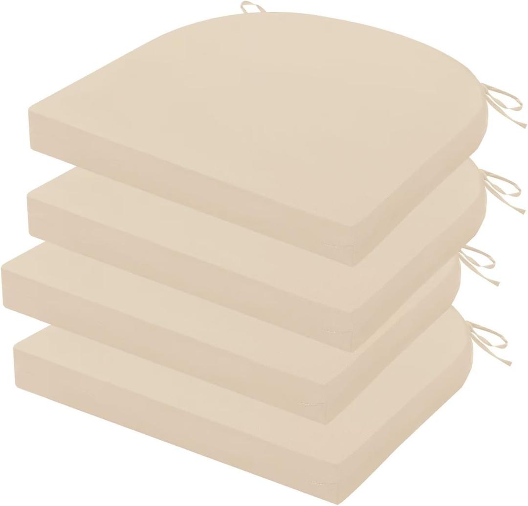 Outdoor Chair Cushions Set of 4, 17x16x2 Inch Patio Furniture Cushions, Water Resistant, Non-Slip Ties (Beige)