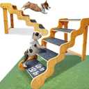 Dog Steps for Bed,24 Inches 5 Step Dog Stairs for Senior Pets to Get On 30 Inches High Beds/Car,Made of Bamboo Can Support Large Dogs Weighing Up to 160 LB