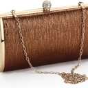 Women Evening Clutch Bags Metal Frame Evening Bag Night Purse Handbag Wedding Prom Party Cocktail Bridal Clutches (Brown)
