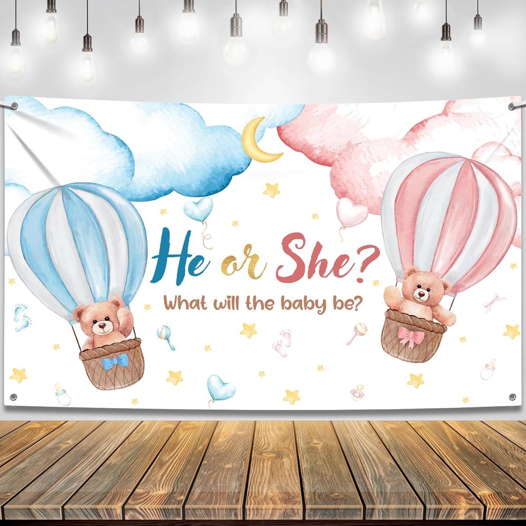 KatchOn, XtraLarge He or She Gender Reveal Banner - 72x44 Inch, Blue or Pink | He or She Gender Reveal Decorations | He or She Banner for Baby Shower Decorations