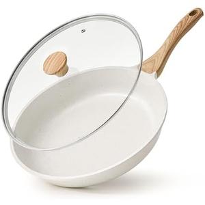 SENSARTE Nonstick Ceramic Frying Pan with Lid 8 Inch Omelet Pan Skillet, Free of Intentionally Added PFAS/PTFE Non-toxic Chef's Pan Induction Compatible Pan, Heat Resistant Handle