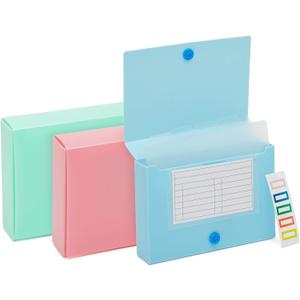 3x5 Index Card Holder with 5 Dividers, Labels (3 Colors, 3 Pack)