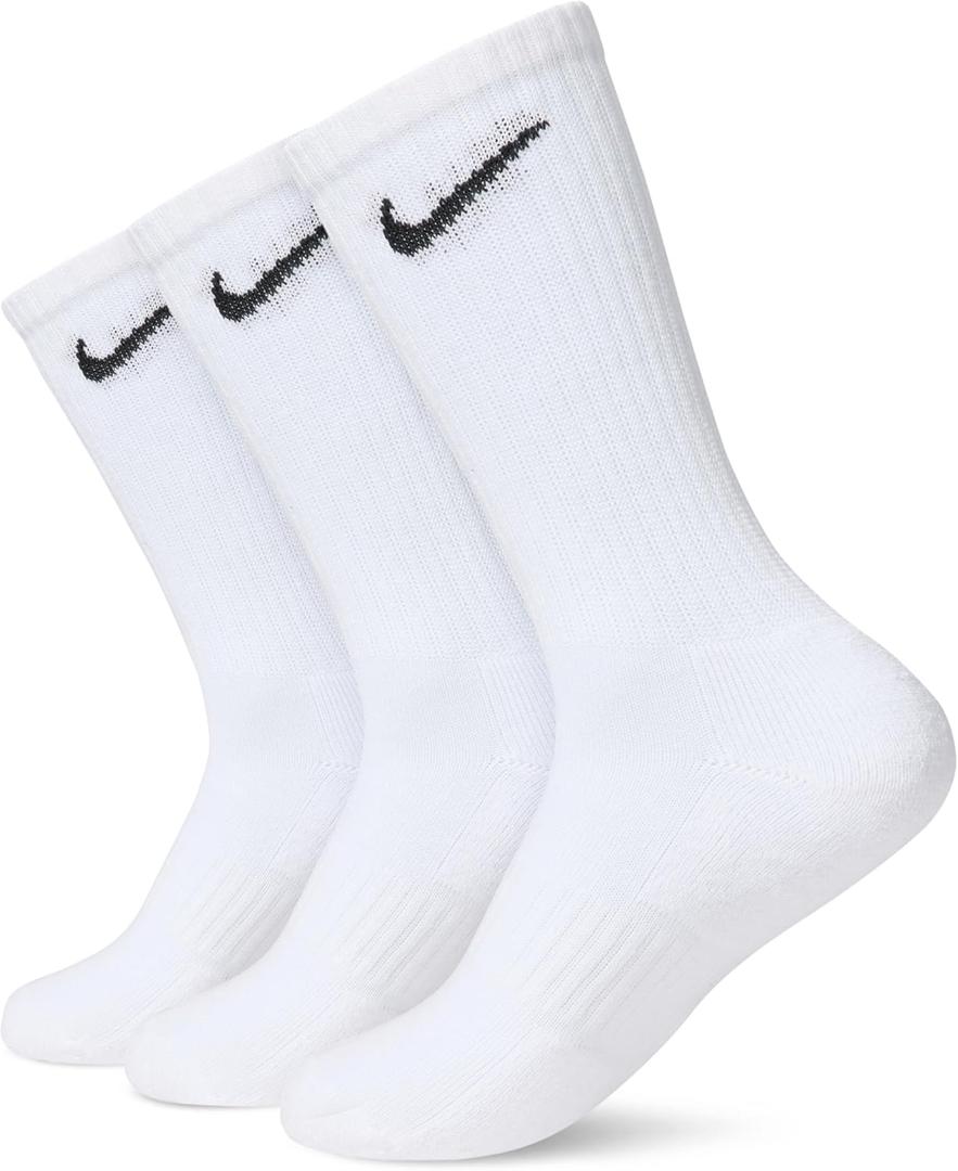Nike Unisex Adult Everyday Cushioned Training Crew Socks (3 Pairs) (White/Black, Men 12-15)