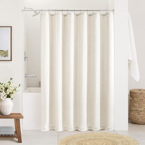 DUKIYO Cream Shower Curtain 66 Inches Long Linen Neutral Ivory Shower Curtain for Bathroom Earth Tone Boho Shabby Chic Country Cloth Drapes Basement Bathroom, 72x66