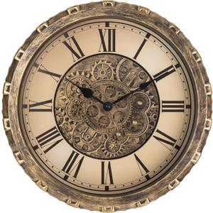 Moving Gears Wall Clock, 15 Inch Modern Gear Rotating Wall Clock Old Style Rustic Unique Vintage Industrial Clock for Living Room Decor Home Farmhouse (Vintage Copper)