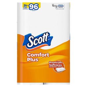 Scott ComfortPlus Toilet Paper, 12 Triple Rolls, 231 Sheets per Roll, Septic-Safe, 1-Ply Toilet Tissue