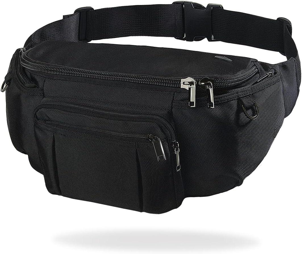 Sports Fanny Pack for Men Women, Outdoor Waist Pack Bag with 6 Zipper Pockets, Super Capacity Bum Bag with Adjustable Belt for Traveling Hiking Cycling Workout Casual, Large