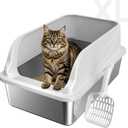 Stainless Steel XL Cat Litter Box, High‑Sides Anti‑Spill Metal Litter Pan