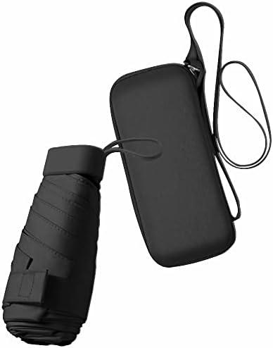 ESUFEIR Mini Sun Umbrella for Purse With Case, Small Compact UV Umbrella Travel Essentials, Lightweight Portable Parasol Windproof for Women Men Kids (Black)