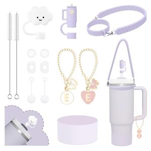 Stanley 10Pcs Accessories Kit: 9-10mm Silicone Boot, Straw Cover Topper, Initial Letter Charm, Seal Kit - Leak Proof, 30&40oz (Orchid, H)