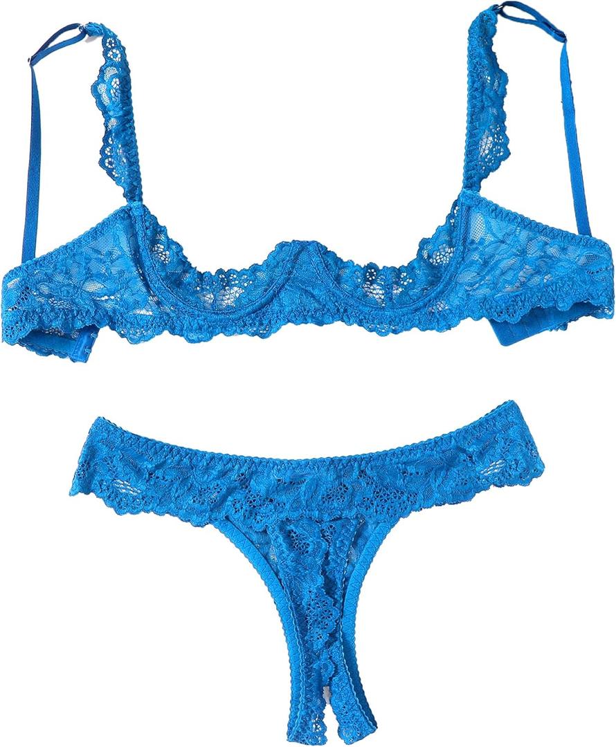 Avidlove Sexy Lingerie Set for Women Lace Bra and Panty Sets Underwire Push Up Lace Lingerie Set (Medium, Lake Blue)